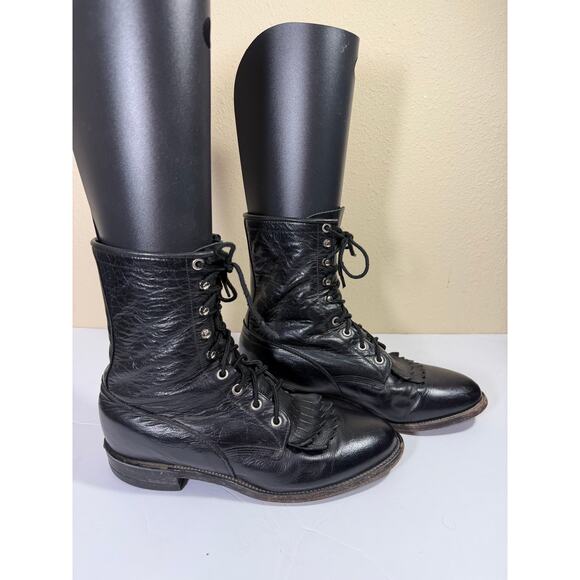 Justin 436 Men’s Lace-Up Black Leather Western Boots - Size 8.5 D main image 5
